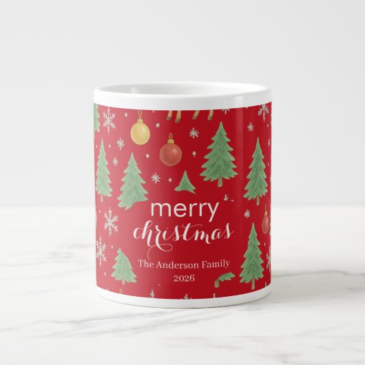 Waterverf Rendier & Kerstboom - Grote Koffiekop (Voorkant)