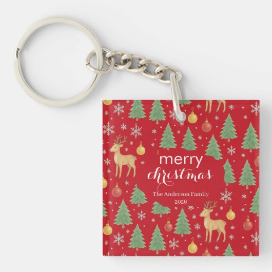 Waterverf Rendier & Kerstboom - Sleutelhanger (voorkant)