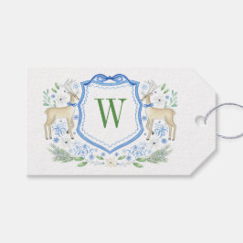 Waterverf Rendier Monogram Crest Christmas Cadeaulabel