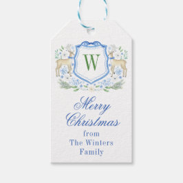 Waterverf Rendier Monogram Crest Christmas Cadeaulabel