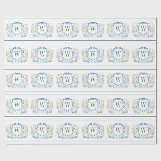 Waterverf Rendier Monogram Crest Christmas Cadeaupapier (Vlak)