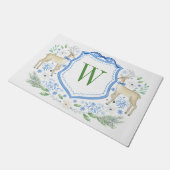 Waterverf Rendier Monogram Crest Christmas Deurmat (Schuin)