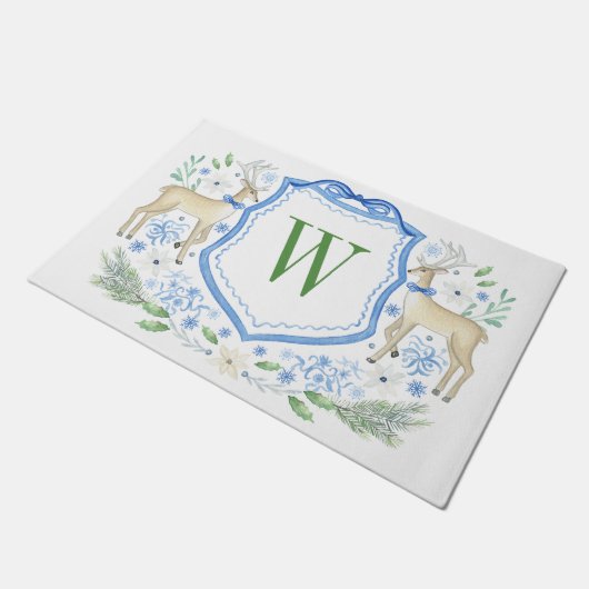 Waterverf Rendier Monogram Crest Christmas Deurmat (Schuin)