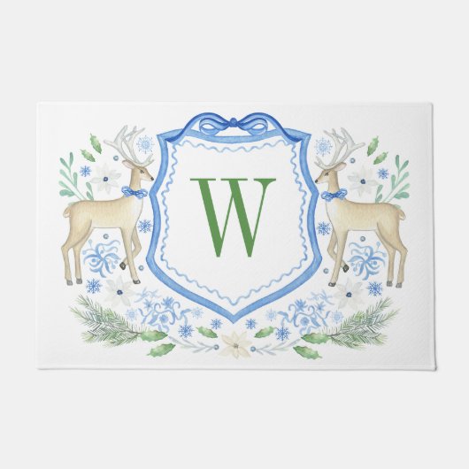 Waterverf Rendier Monogram Crest Christmas Deurmat (Voorkant)