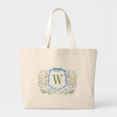 Waterverf Rendier Monogram Crest Christmas Grote Tote Bag (Voorkant)