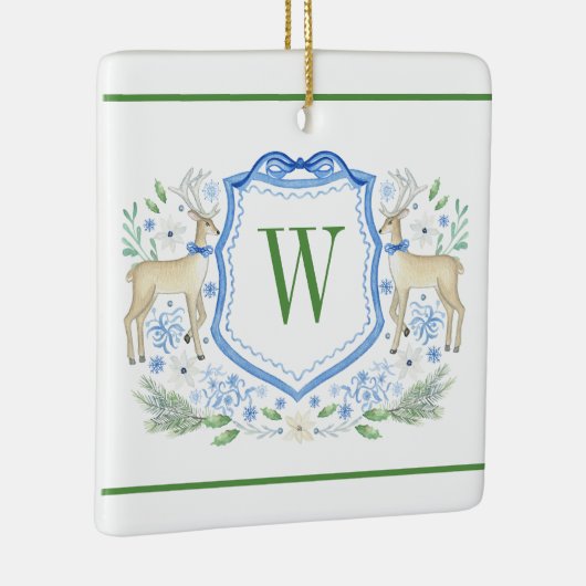 Waterverf Rendier Monogram Crest Christmas Keramisch Ornament (Rechts)