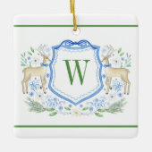 Waterverf Rendier Monogram Crest Christmas Keramisch Ornament (Voorkant)