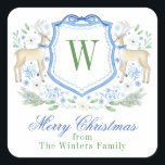 Waterverf Rendier Monogram Crest Christmas Vierkante Sticker<br><div class="desc">PreppyPrint.com - Vier Kerstmis in stijl! Voeg uw persoonlijke touch toe. Breng dit ontwerp ook over op de producten van uw keuze! Bezoek mijn designerwinkel,  PreppyPrint.com,  voor het coördineren van items.</div>