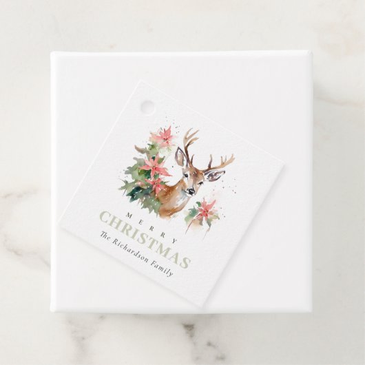 Waterverf rendier poinsettia kerstbladeren bedankjes labels (In situ)