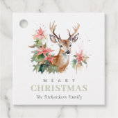 Waterverf rendier poinsettia kerstbladeren bedankjes labels (Voorkant)