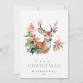 Waterverf rendier poinsettia kerstbladeren feestdagenkaart (Voorkant)