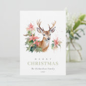 Waterverf rendier poinsettia kerstbladeren feestdagenkaart (Staand voorkant)