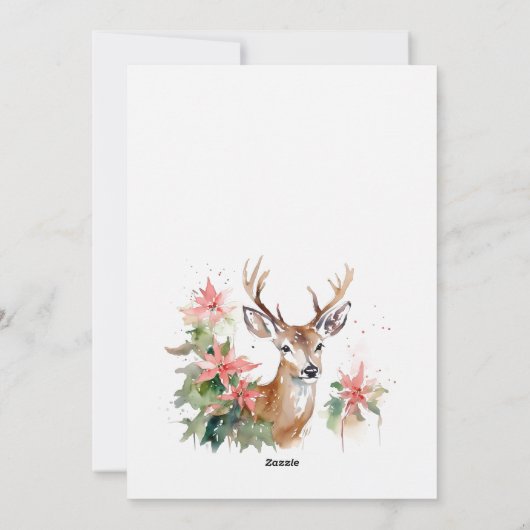 Waterverf rendier poinsettia kerstbladeren feestdagenkaart (Achterkant)
