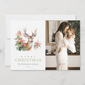 Waterverf rendier poinsettia kerstfoto feestdagenkaart (Voorkant)