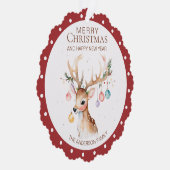 Waterverf Rendier Rode Kerst Ornament Kaart (Rechts)