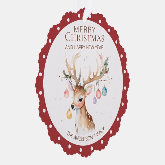 Waterverf Rendier Rode Kerst Ornament Kaart (Rechts)
