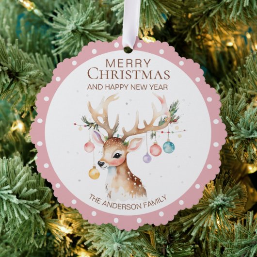 Waterverf rendier roze kerstversiering Kaart (Insitu (Drie))