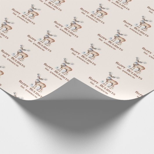 Waterverf rendieren gepersonaliseerde kerst cadeaupapier (Hoek)
