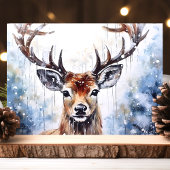 Waterverf rendieren in de sneeuw feestdagen kaart