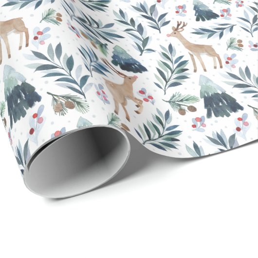 Waterverf rendieren in het bos cadeaupapier (Rol Hoek)