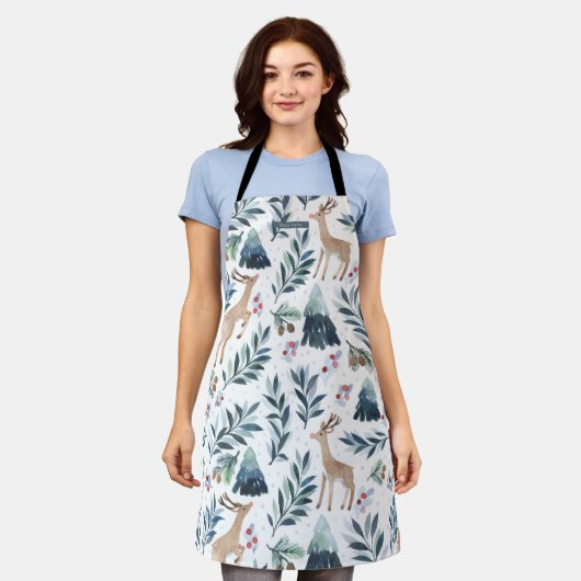 Waterverf rendieren in het bos Kerst Schort (Gedragen)