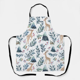 Waterverf rendieren in het bos Kerst Schort