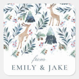 Waterverf rendieren in het bos vakantie vierkante sticker