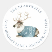 Waterverf rendieren kerst retour adres ronde sticker (Voorkant)