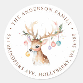 Waterverf rendieren kerst retour adres ronde sticker