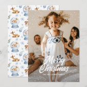 Waterverf rendiersneeuw Wereldbol Kerstmis Feestdagenkaart (Voorkant / Achterkant)