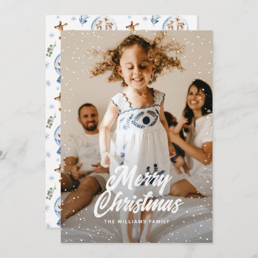 Waterverf rendiersneeuw Wereldbol Kerstmis Feestdagenkaart (Voorkant / Achterkant)