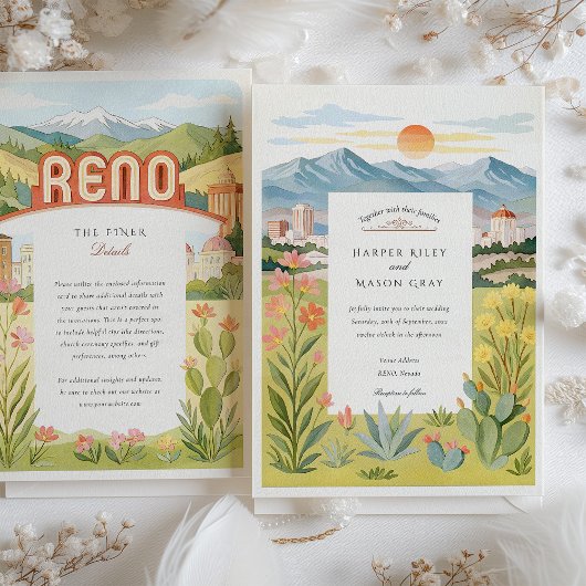Waterverf RENO Nevada Mountain Sunset Wedding Kaart