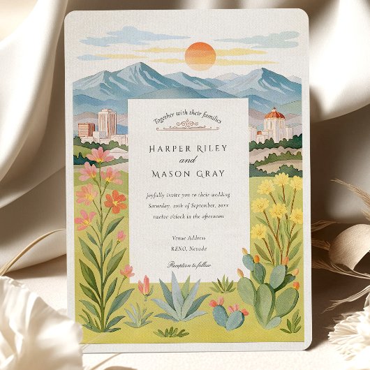 Waterverf RENO Nevada Mountain Sunset Wedding Kaart