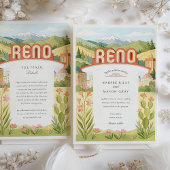 Waterverf RENO Nevada Mountain Uitzicht bruiloft Kaart