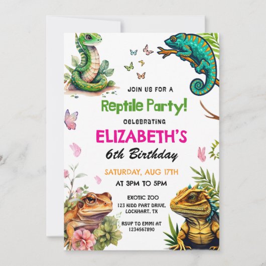 Waterverf reptiel en amfibie feestdag kaart (Voorkant)