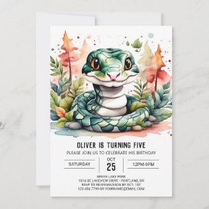 Waterverf Reptiel Kids Verjaardag Kaart