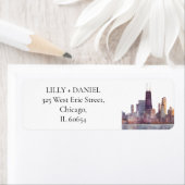 Waterverf retouradres Chicago Skyline Etiket (Insitu)