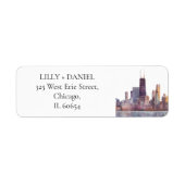 Waterverf retouradres Chicago Skyline Etiket (Voorkant)