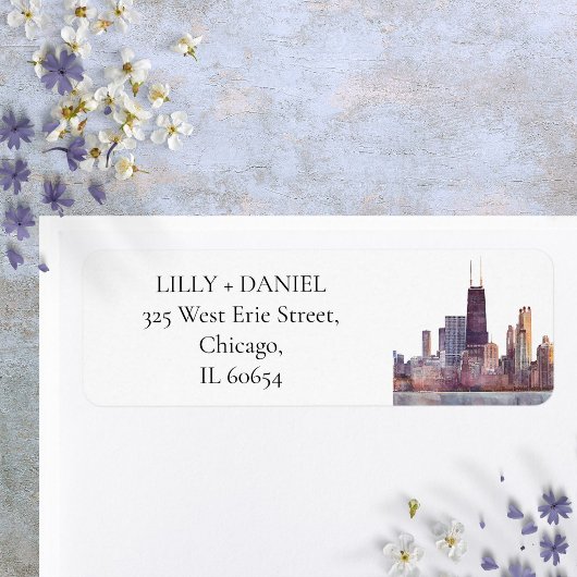 Waterverf retouradres Chicago Skyline Etiket