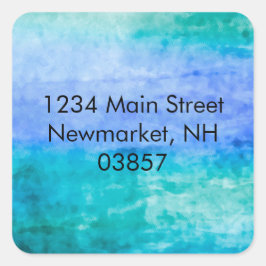 Waterverf Retouradres Streaks Blue Vierkante Sticker