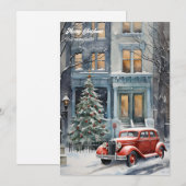 Waterverf retro auto Kerstboom Feestdagenkaart (Voorkant / Achterkant)