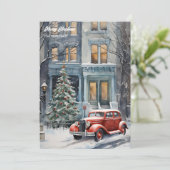 Waterverf retro auto Kerstboom Feestdagenkaart (Staand voorkant)