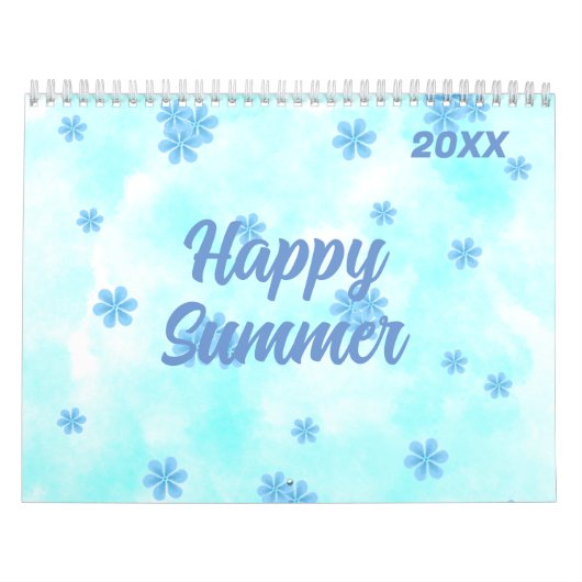 waterverf retro blauw bloemmotief gepersonaliseerd kalender (Hoes)