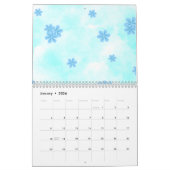 waterverf retro blauw bloemmotief gepersonaliseerd kalender (Jan 2026)