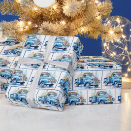 Waterverf retro blauwe truck in sneeuwvlokken cadeaupapier