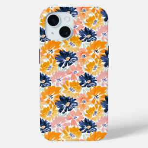Waterverf Retro bloemenpatroon iPhone 15 Case
