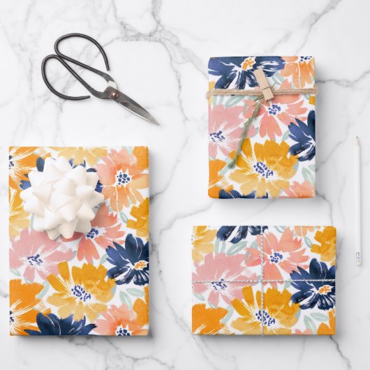 Waterverf Retro bloemenpatroon Inpakpapier Vel (Voorkant)