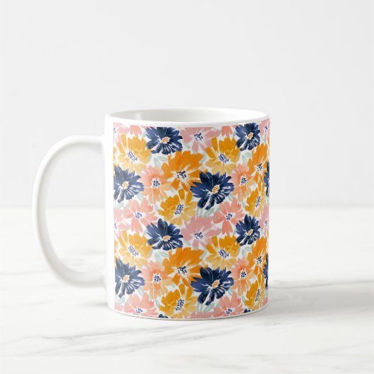 Waterverf Retro bloemenpatroon Koffiemok (Links)