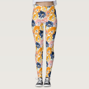 Waterverf Retro bloemenpatroon Leggings