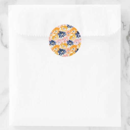 Waterverf Retro bloemenpatroon Ronde Sticker (Tas)